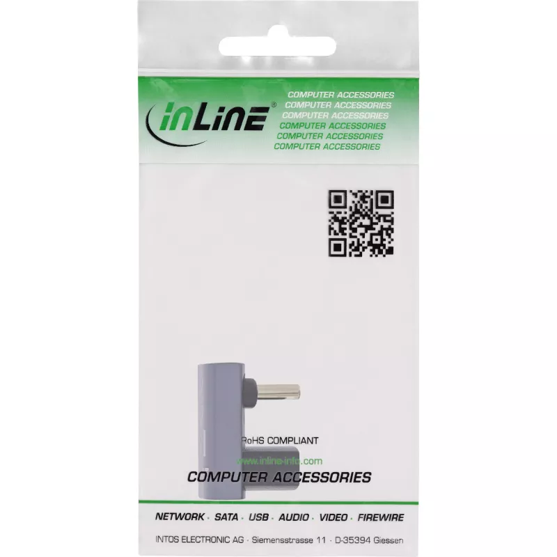 Adaptador USB4 InLine, ficha/conector fêmea USB-C 180°, alumínio, cinzento