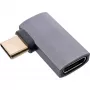 Adaptador USB4 InLine, ficha/conector fêmea USB-C curvado à direita/esquerda, alumínio, cinzento