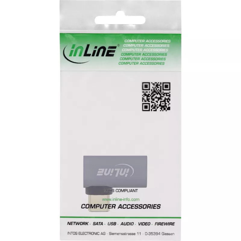 Adaptador USB4 InLine, ficha/conector fêmea USB-C curvado à direita/esquerda, alumínio, cinzento