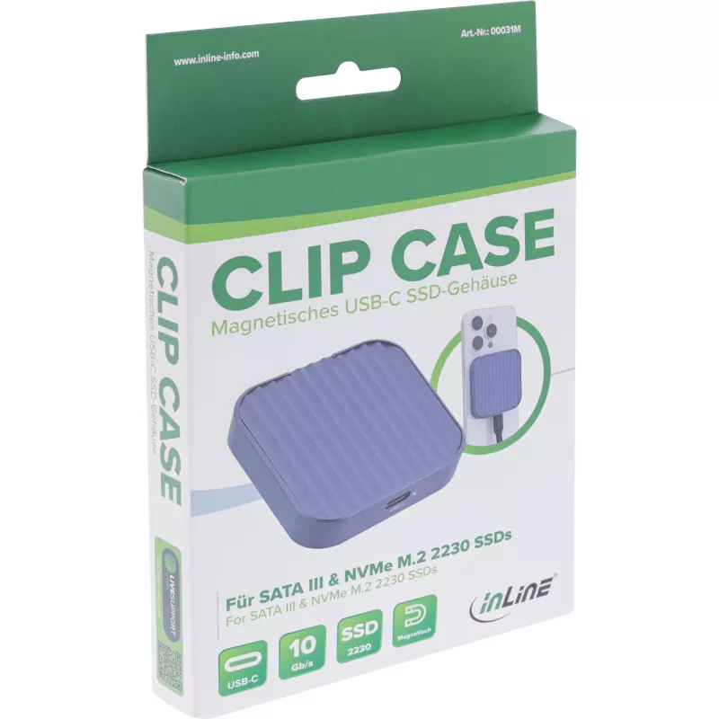 InLine Clip Case - Caixa magnética USB-C para SSD SATA III e NVMe M.2