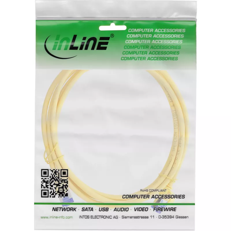 Cabo patch InLine Cat.6A S/FTP TPE (LSZH) PoE, flexível, amarelo, 15 m