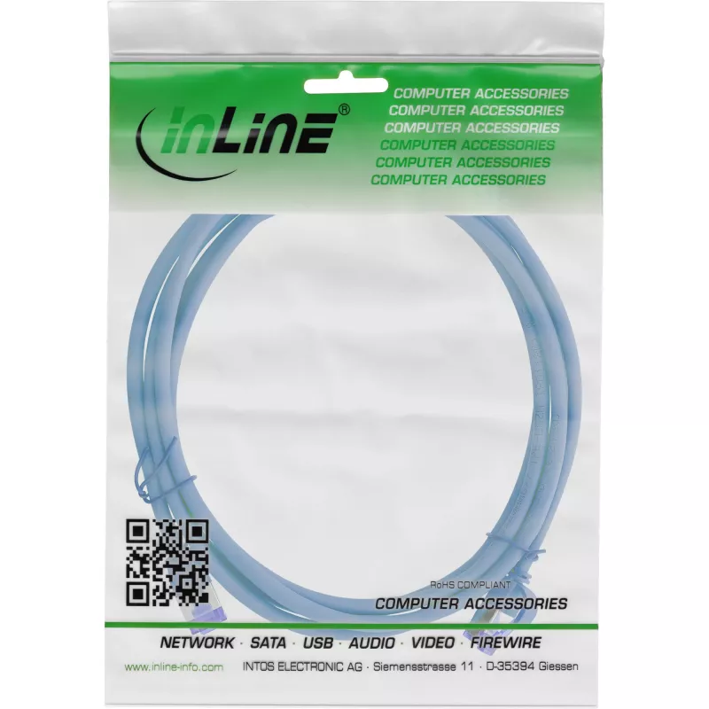 Cabo de patch InLine Cat.6A S/FTP fino TPE (LSZH) PoE, azul, 2 m