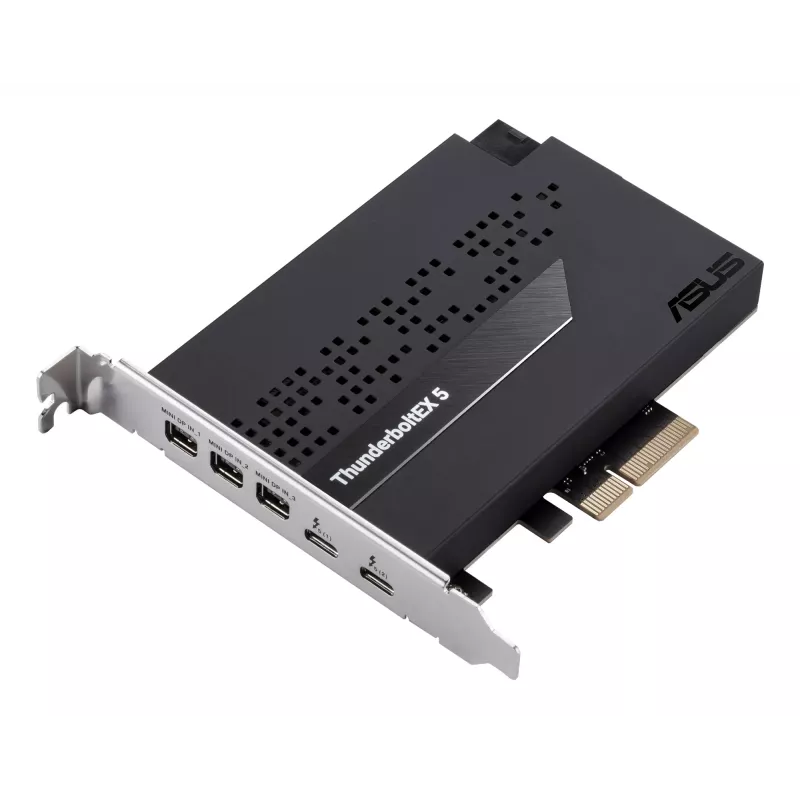 Placa de interface ASUS ThunderboltEX 5 — PCIe 4.0, Intel JHL9580, Mini DisplayPort, USB 2.0, 120 Gbit/s