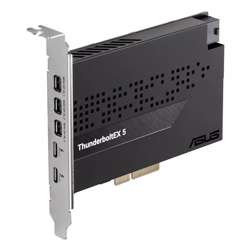 Placa de interface ASUS ThunderboltEX 5 — PCIe 4.0, Intel JHL9580, Mini DisplayPort, USB 2.0, 120 Gbit/s