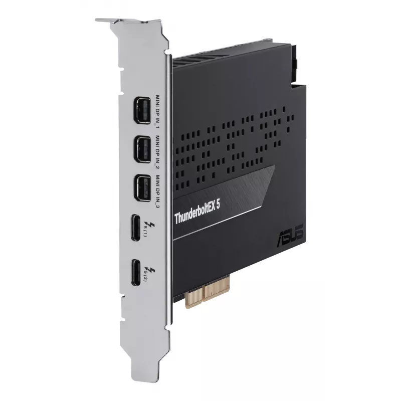 Placa de interface ASUS ThunderboltEX 5 — PCIe 4.0, Intel JHL9580, Mini DisplayPort, USB 2.0, 120 Gbit/s