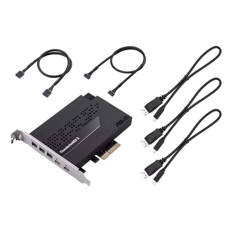 Placa de interface ASUS ThunderboltEX 5 — PCIe 4.0, Intel JHL9580, Mini DisplayPort, USB 2.0, 120 Gbit/s
