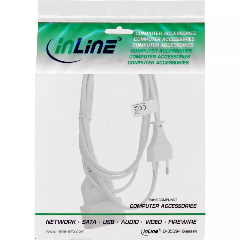 Cabo de alimentação InLine 16684W Branco 1,5 m CEE7/16