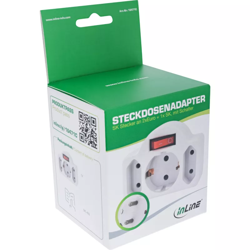Adaptador de ficha Tipo F InLine 16471C 2x Tipo C + Tipo F Branco