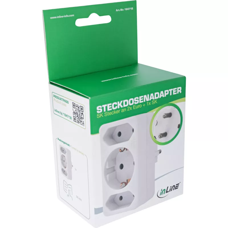 Adaptador de ficha Tipo F InLine 16471B 2x Tipo C + Tipo F Branco