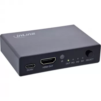 Comutador HDMI InLine 65020 3 portas 8K 60Hz HDCP 2.3