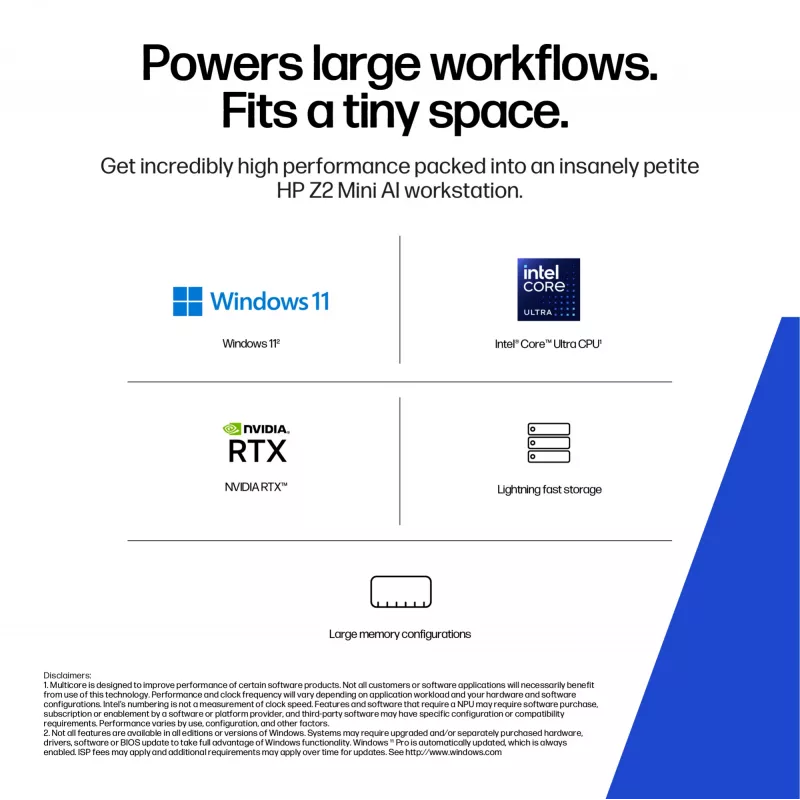 HP Z2 G1i Intel Core Ultra 7 265 32 GB DDR5-SDRAM NVIDIA RTX A1000 Windows 11 Pro Mini PC Workstation Workstation de IA, PC de IA