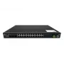 Switch industrial gerido LevelOne 28 portas L2 Plus PoE, 4 x 1/2.5/10GbE SFP+, 24 saídas PoE, 370W, 802.3AF/AT/BT PoE, montagem em rack 19 polegadas, -40°C a 80°C