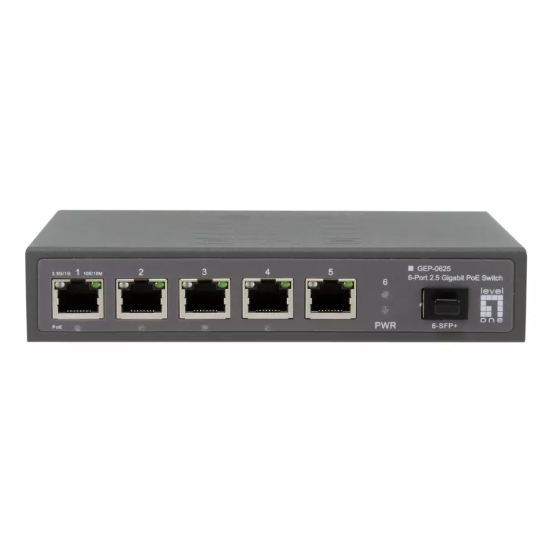 LevelOne GEP-0625 Switch de rede não gerido 2.5G Ethernet (100/1000/2500) Power over Ethernet (PoE) Preto