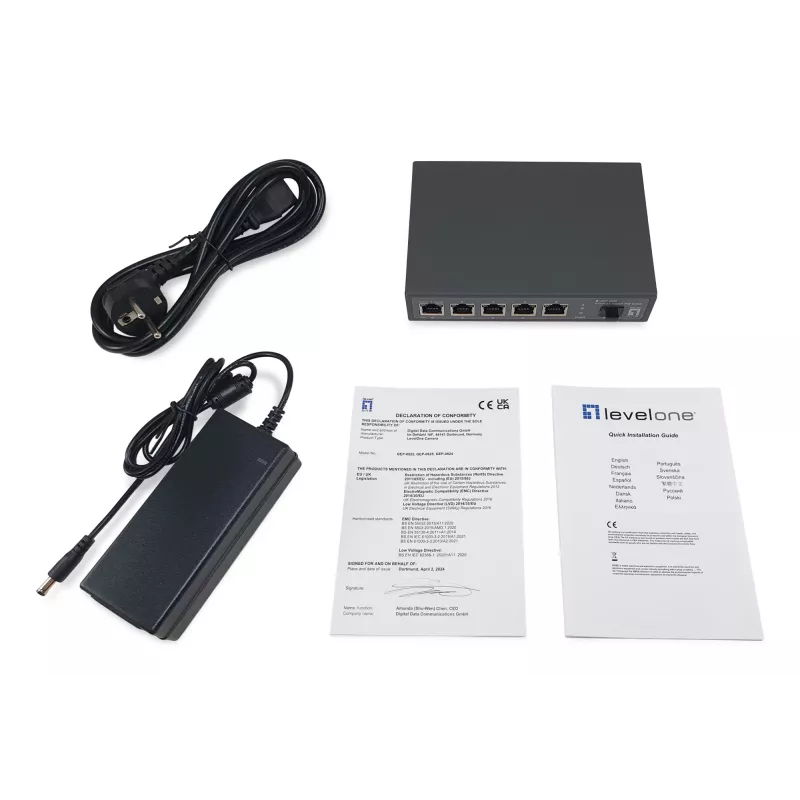 LevelOne GEP-0625 Switch de rede não gerido 2.5G Ethernet (100/1000/2500) Power over Ethernet (PoE) Preto