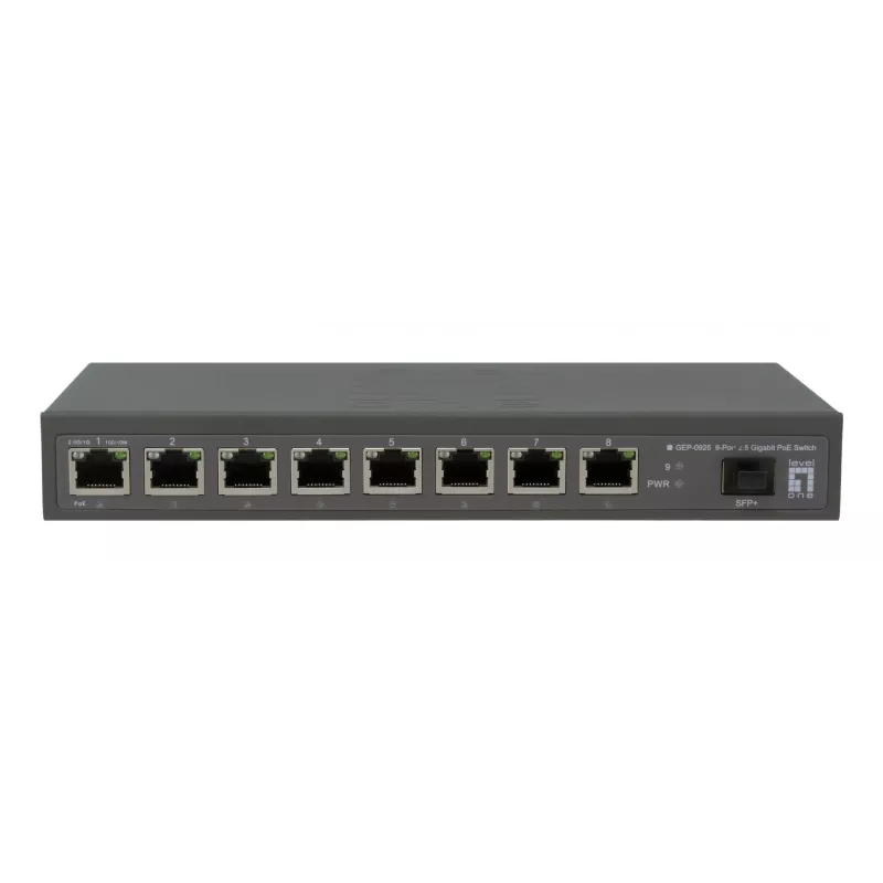 LevelOne GEP-0925 Switch de rede não gerido 2.5G Ethernet (100/1000/2500) Power over Ethernet (PoE) Preto