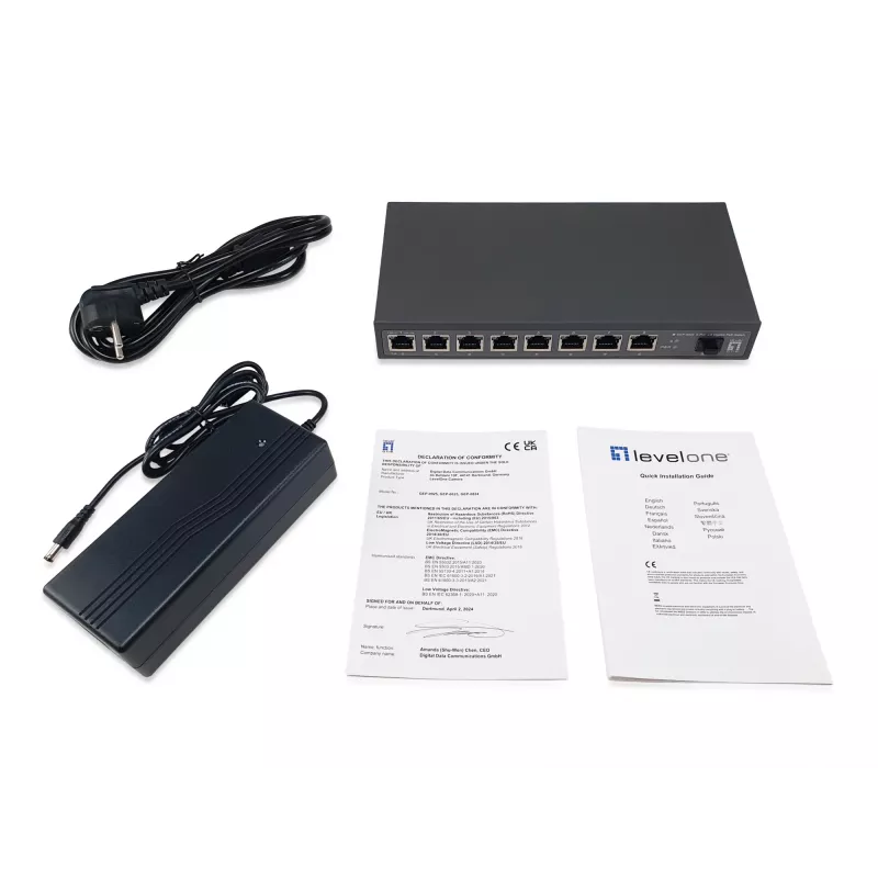 LevelOne GEP-0925 Switch de rede não gerido 2.5G Ethernet (100/1000/2500) Power over Ethernet (PoE) Preto