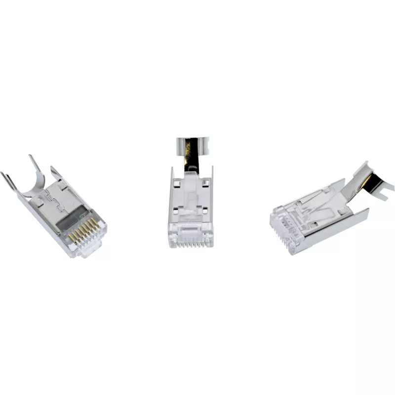 Ficha de cravar InLine Cat.6A RJ45 blindada, 3 peças preta, pack de 100