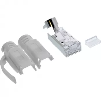 InLine Ficha de crimpagem Cat.6A RJ45 blindada, 3 peças cinzento pack de 100