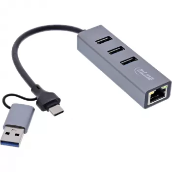 Hub de interfaces InLine 33380S USB 3.2 Gen 1 (3.1 Gen 1) Type-A + Type-C 5000 Mbit/s cinzento