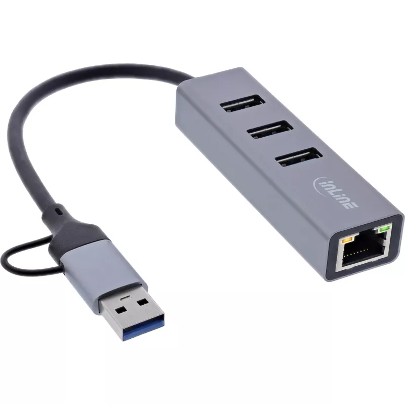 Hub de interfaces InLine 33380S USB 3.2 Gen 1 (3.1 Gen 1) Type-A + Type-C 5000 Mbit/s cinzento
