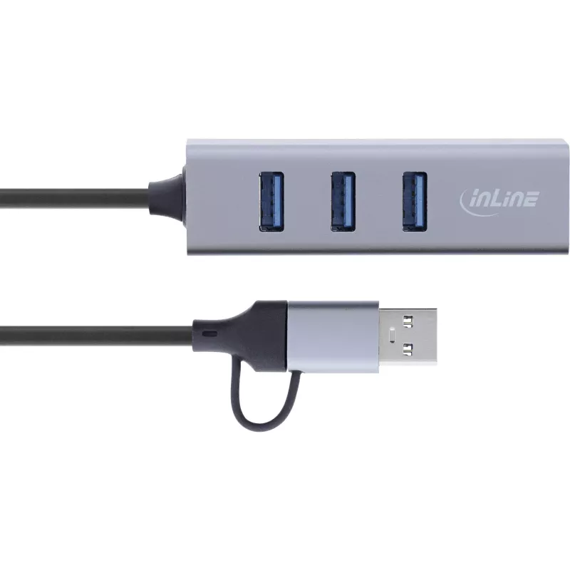 Hub de interfaces InLine 33380S USB 3.2 Gen 1 (3.1 Gen 1) Type-A + Type-C 5000 Mbit/s cinzento