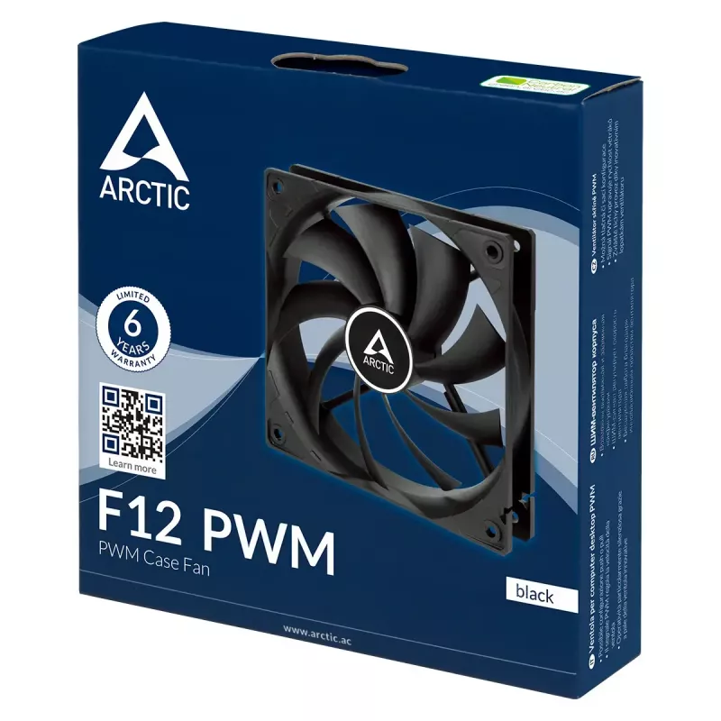 ARCTIC F12 PWM Ventoinha de caixa, 120 mm, preto, pack de 5 (ACFAN00145A)