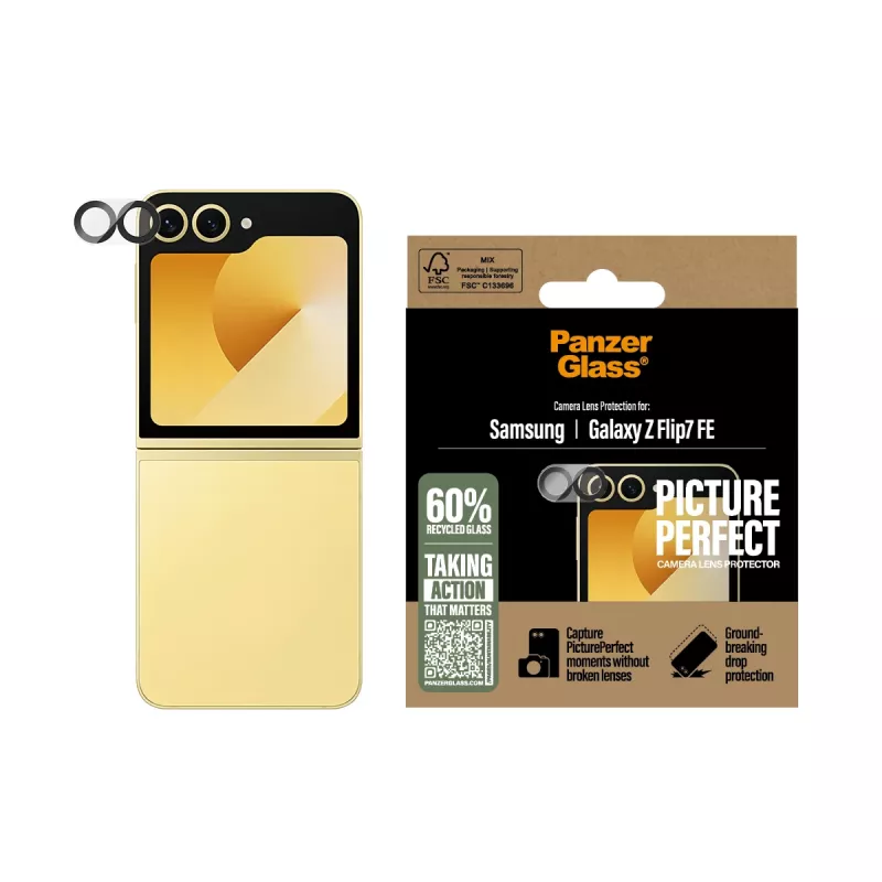 Proteção de objetiva de câmara PanzerGlass PicturePerfect para Samsung Galaxy Z Flip7 FE — vidro temperado, silicone, transparente, 1 unid.