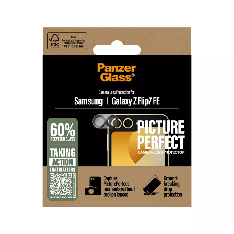 Proteção de objetiva de câmara PanzerGlass PicturePerfect para Samsung Galaxy Z Flip7 FE — vidro temperado, silicone, transparente, 1 unid.