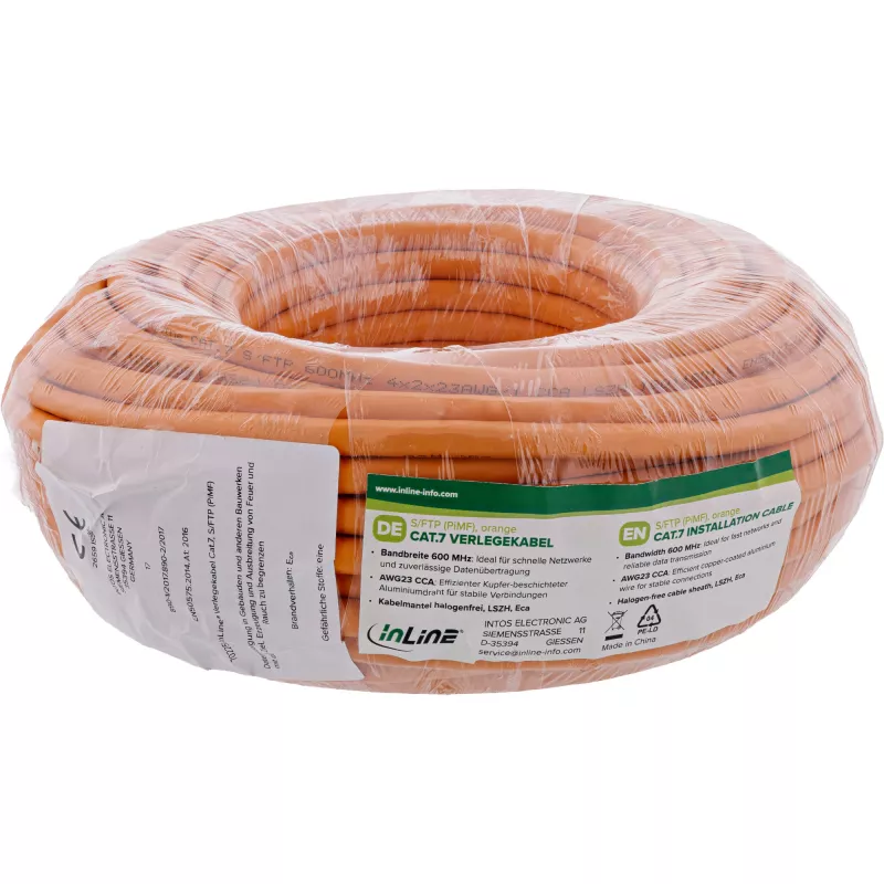 Cabo de rede InLine 70210I RJ45 Cat.7 600MHz 1m laranja
