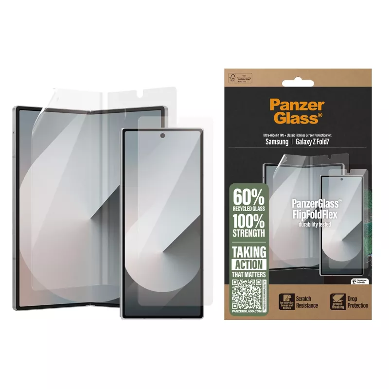 Proteção de ecrã PanzerGlass Samsung Galaxy Z Fold7 resistente a riscos e choques