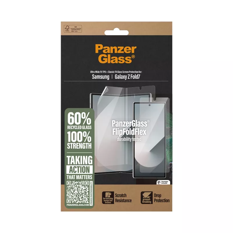 Proteção de ecrã PanzerGlass Samsung Galaxy Z Fold7 resistente a riscos e choques