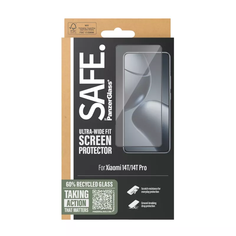 Película de proteção de ecrã PanzerGlass SAFE. by ® Xiaomi 14T | 14T Pro | Ultra-Wide Fit
