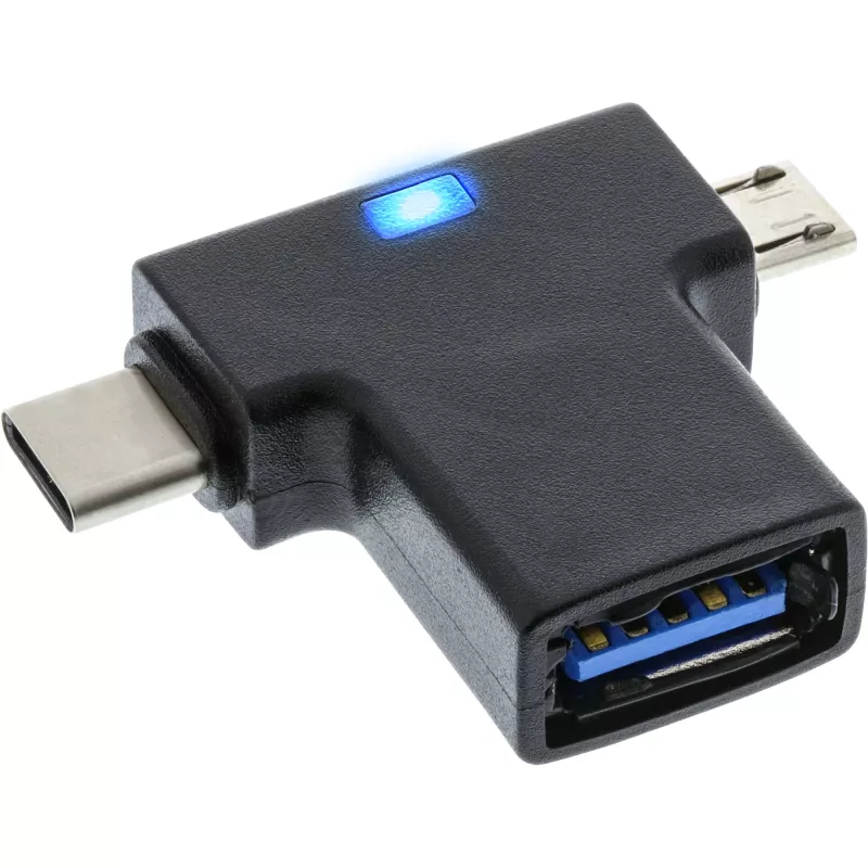 Adaptador T OTG USB 3.1/2.0 InLine, ficha USB-C ou Micro-USB para conector fêmea A
