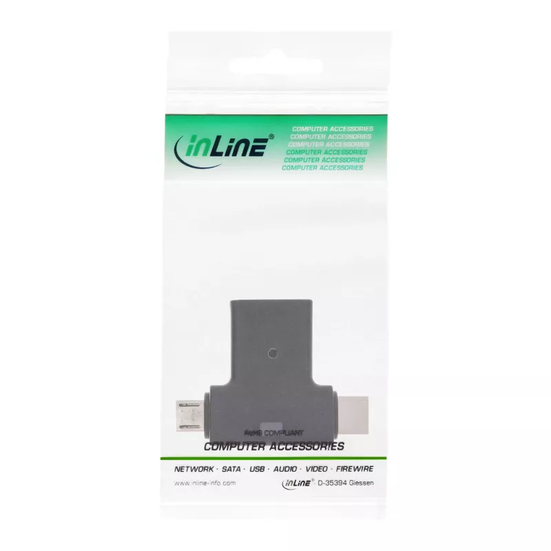 Adaptador T OTG USB 3.1/2.0 InLine, ficha USB-C ou Micro-USB para conector fêmea A