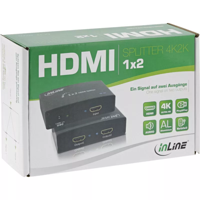 Splitter/distribuidor HDMI InLine, 2 vias, compatível com 4K2K