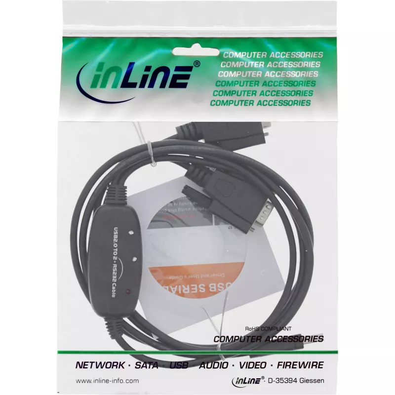 Cabo adaptador InLine USB 2.0 para 2x Série USB Type-A para 2x ficha Sub-D 9 pinos 1,5 m
