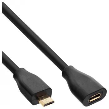 Cabo de extensão InLine Micro-USB 2.0, Micro-B macho/fêmea, preto/dourado, 3 m