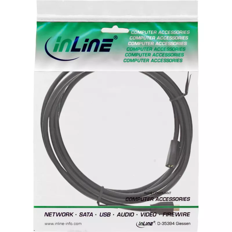 Cabo de extensão InLine Micro-USB 2.0, Micro-B macho/fêmea, preto/dourado, 3 m