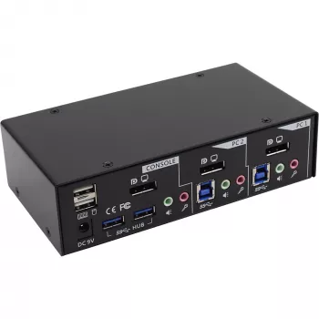 Comutador KVM de secretária InLine 2 portas DisplayPort hub USB 3.0 com áudio