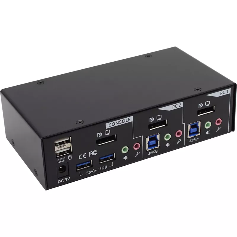 Comutador KVM de secretária InLine 2 portas DisplayPort hub USB 3.0 com áudio