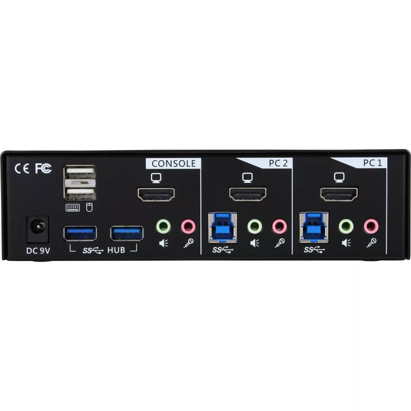 Comutador KVM de secretária InLine, 2 portas, HDMI, hub USB 3.0, com áudio
