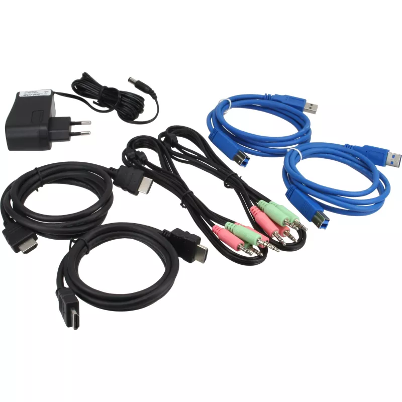 Comutador KVM de secretária InLine, 2 portas, HDMI, hub USB 3.0, com áudio