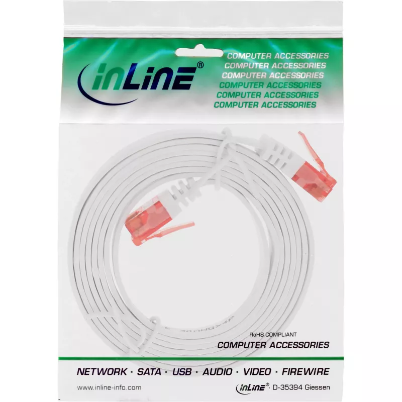 Cabo de rede ultrafino plano InLine U/UTP Cat.6 compatível com Gigabit branco 1,5 m