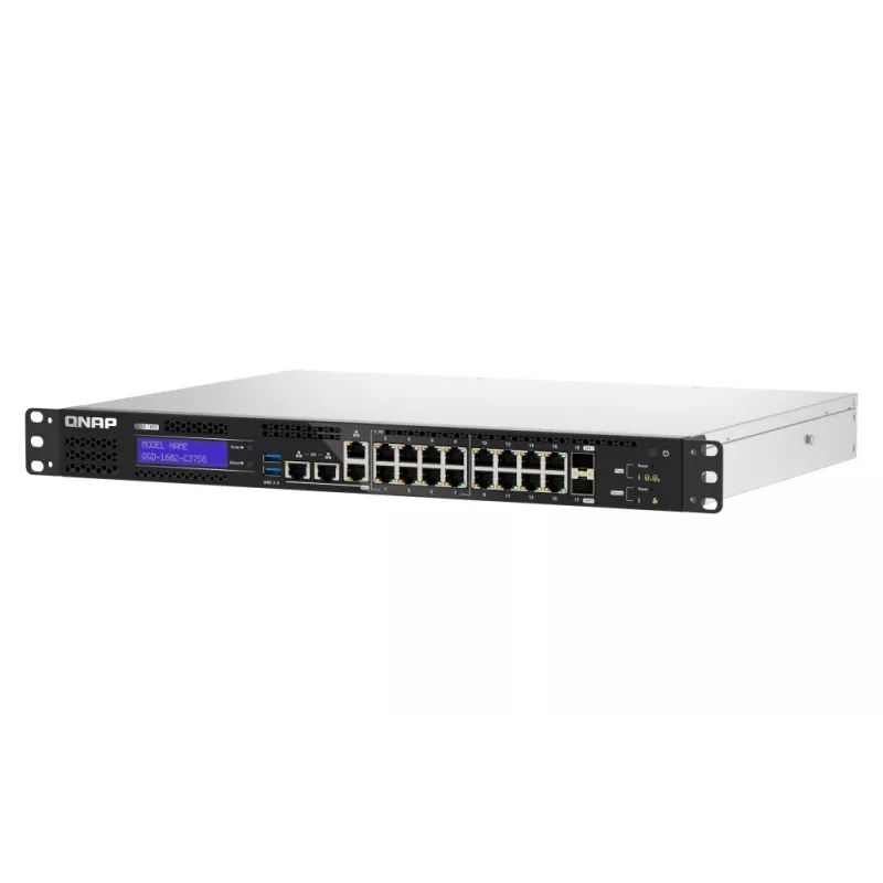 Comutador de rede QNAP QGD-1602-C3758-16G gerido L2 2.5G Ethernet (100/1000/2500) preto, cinzento