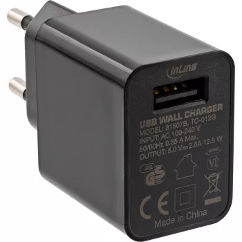 Adaptador de alimentação USB InLine Single, 100-240V para 5V/2,5A, preto