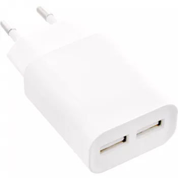 Fonte de alimentação USB InLine DUO, 2 portas 100-240VAC para 5V / 2.1A branco