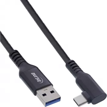 Cabo USB 3.2 Gen.1 InLine, Ficha USB-C Angulada - Ficha USB-A para VR, preto, 5m