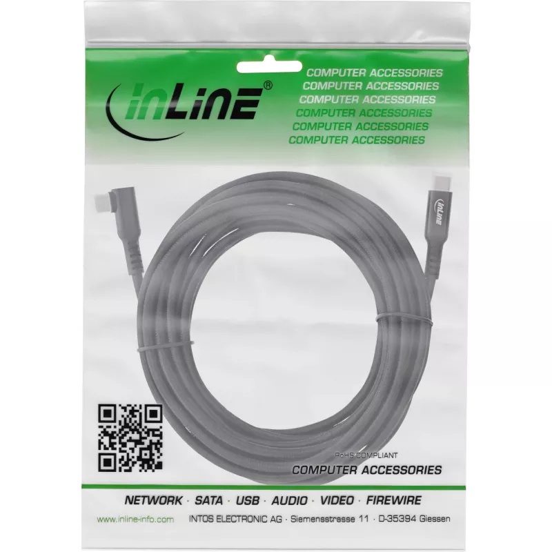 Cabo USB 3.2 Gen.1 InLine, Ficha USB Type-C/Ficha Angulada para VR, preto, 5m