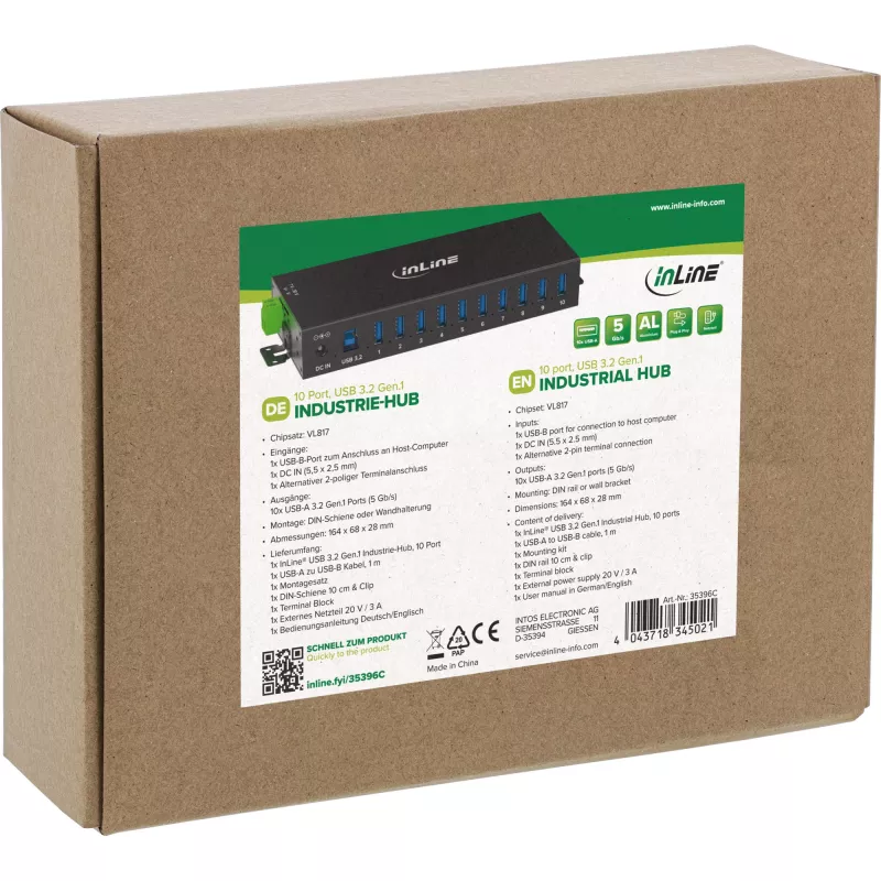 Hub de interface InLine 35396C USB 3.2 Gen 1 (3.1 Gen 1) Type-B 5000 Mbit/s preto