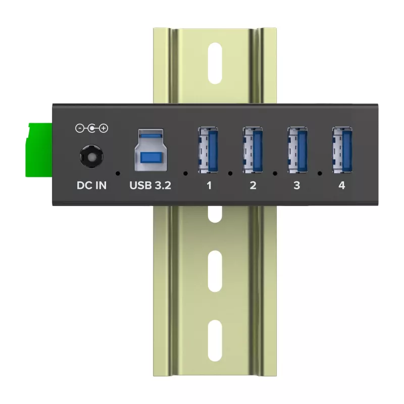 InLine 35396A hub USB 3.2 Gen 1 industrial, 4x USB-A, porta anfitriã USB-B, 5 Gbit/s, caixa de alumínio, preto, com fonte de alimentação